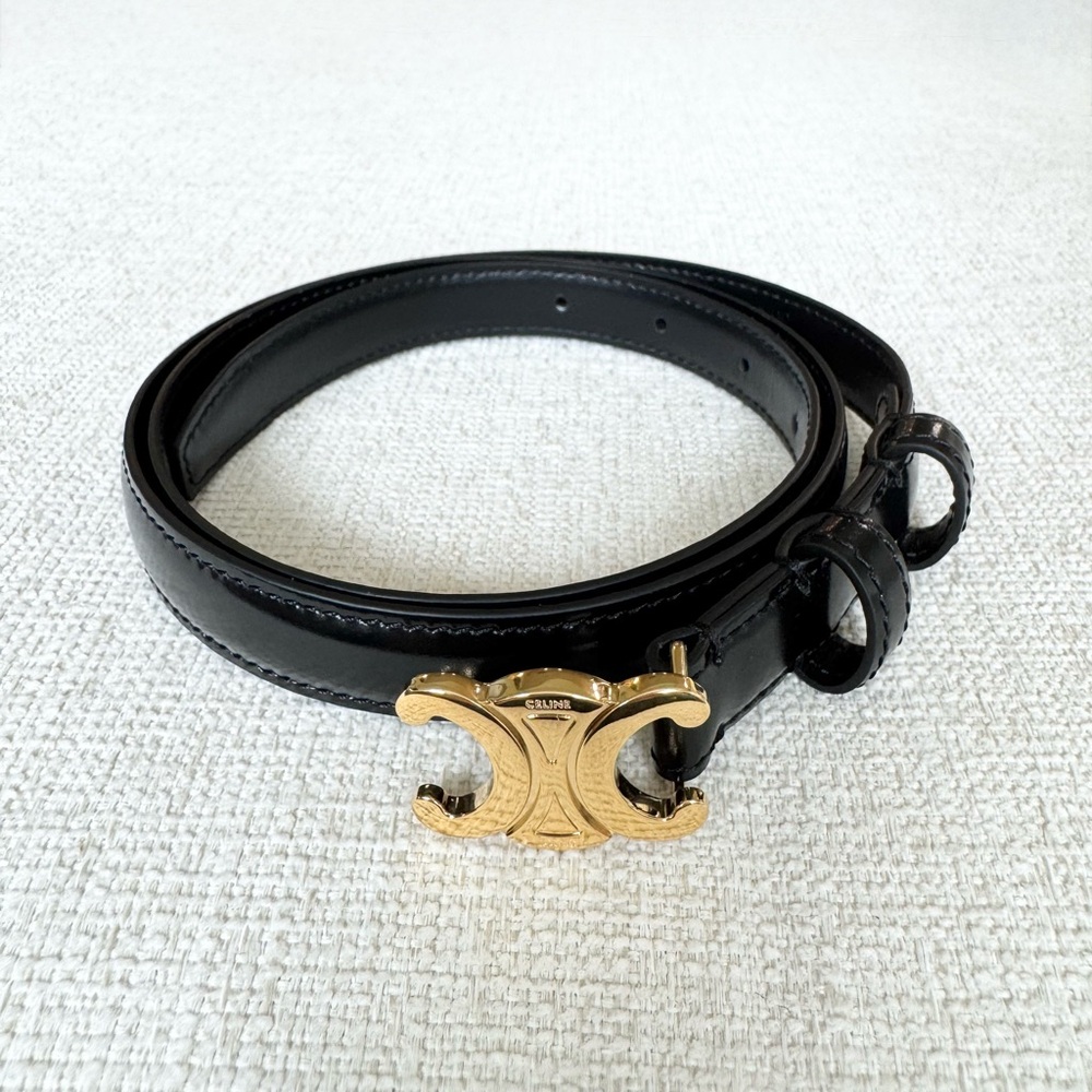 Celine Triomphe Belt Black Leather Size 90